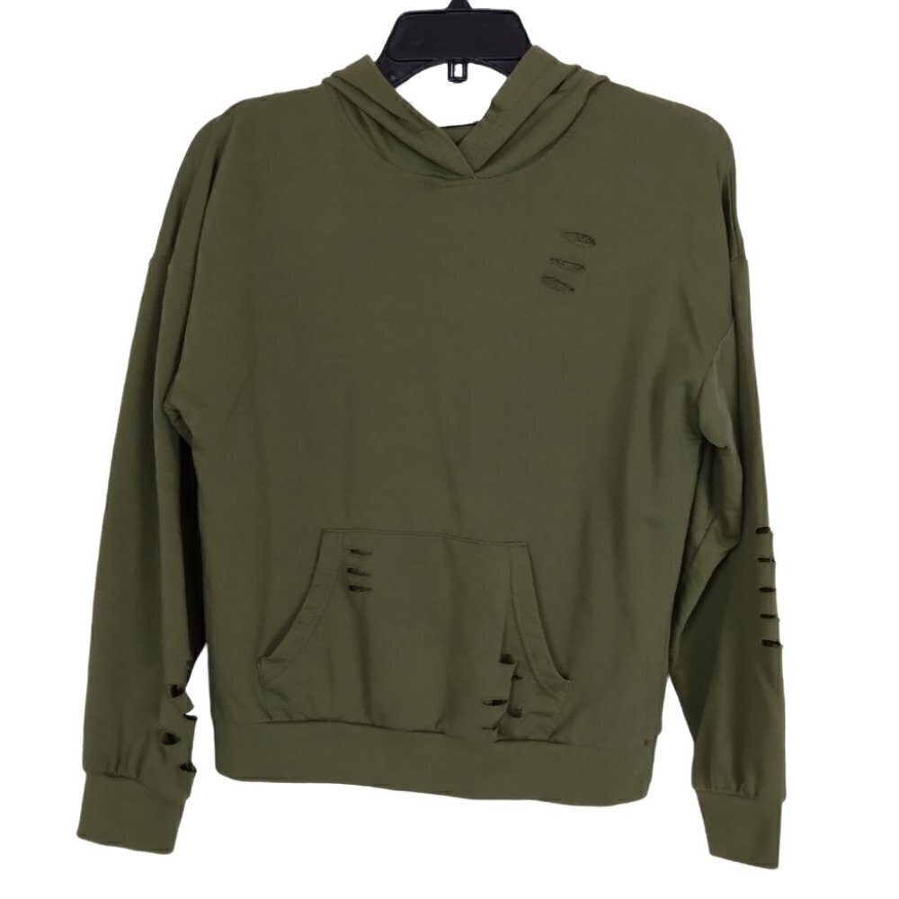 Jolie & Joy | Olive Army Green Distressed Hoodie | Size S